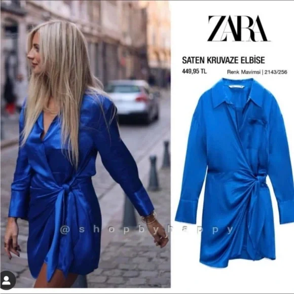 Zara wrap stain blue dress - Picture 3 of 5